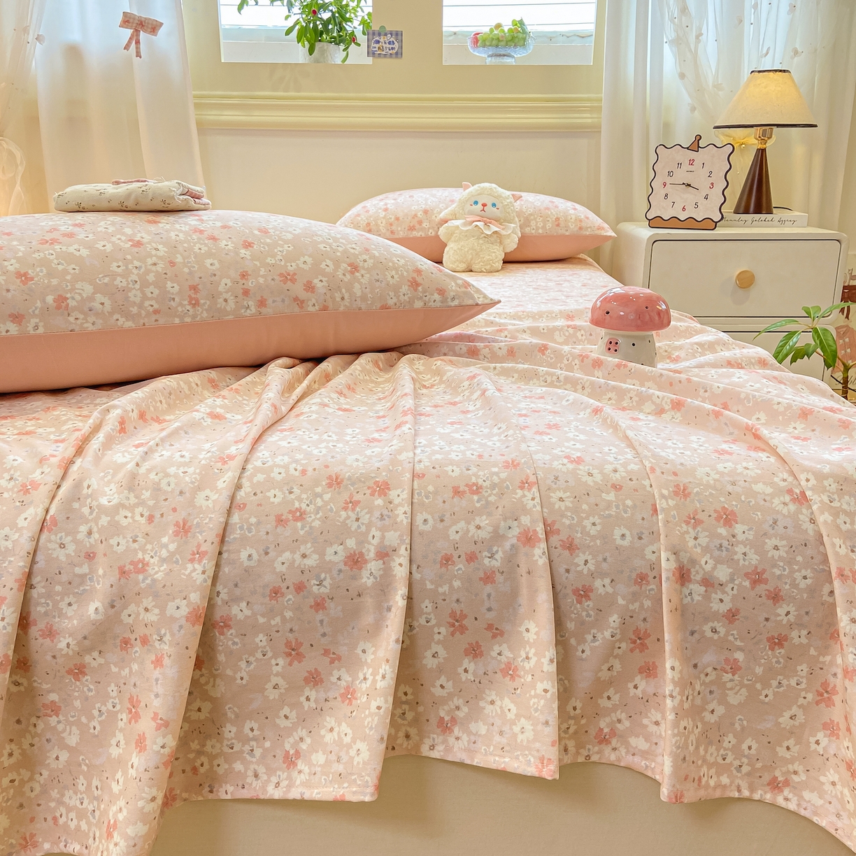 91家纺网 家纺一手货源 找家纺 灰鲸 2025新款全棉纯棉磨毛单床单 零落-粉