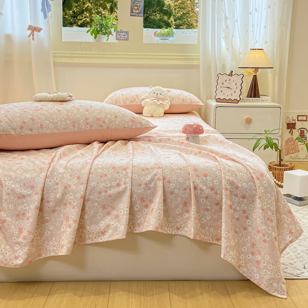 91家纺网 家纺一手货源 找家纺 灰鲸 2025新款全棉纯棉磨毛单床单 零落-粉