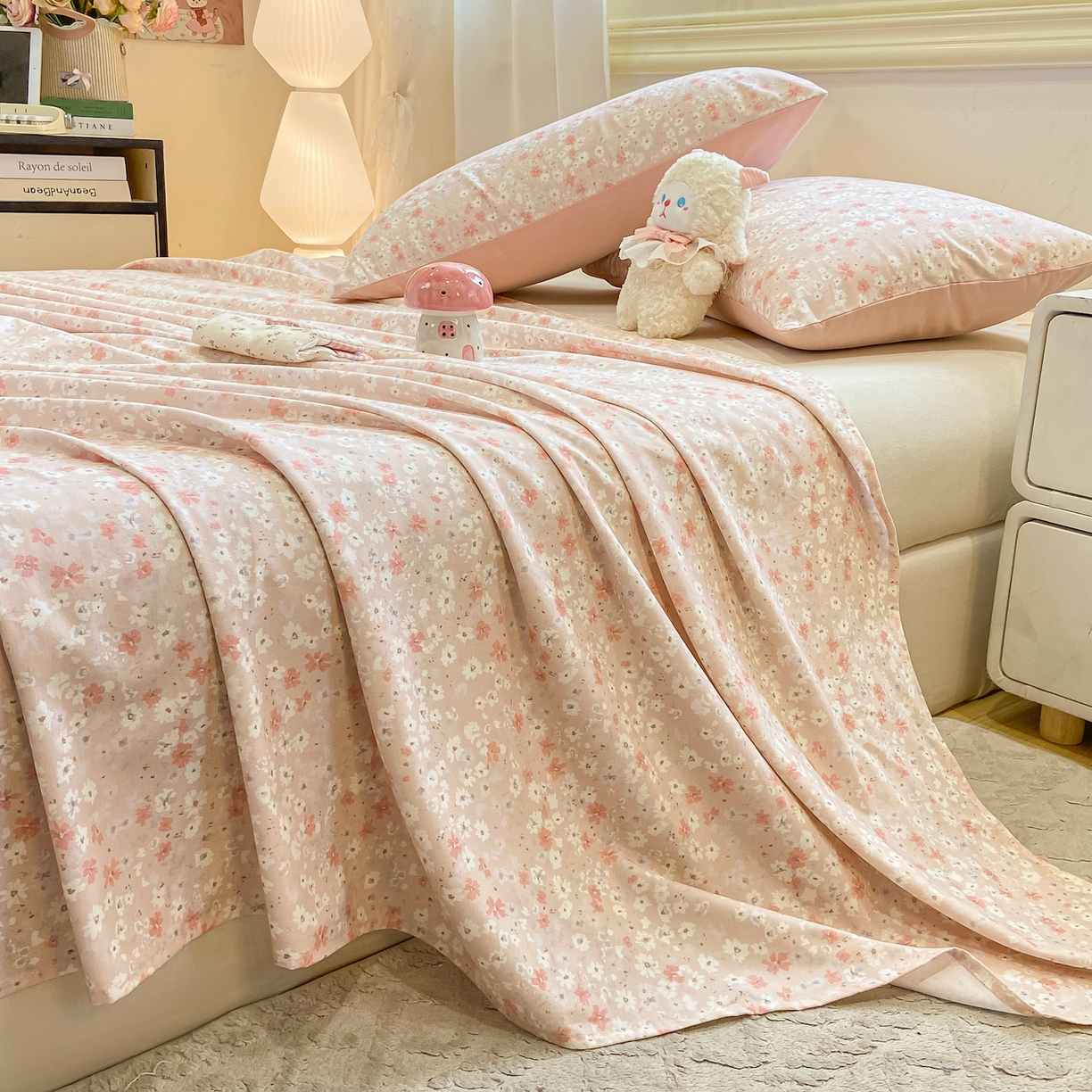 91家纺网 家纺一手货源 找家纺 灰鲸 2025新款全棉纯棉磨毛单床单 零落-粉