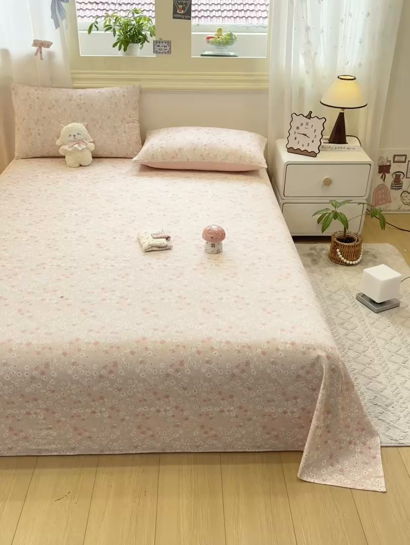 91家纺网 家纺一手货源 找家纺 灰鲸 2025新款全棉纯棉磨毛单床单 零落-粉