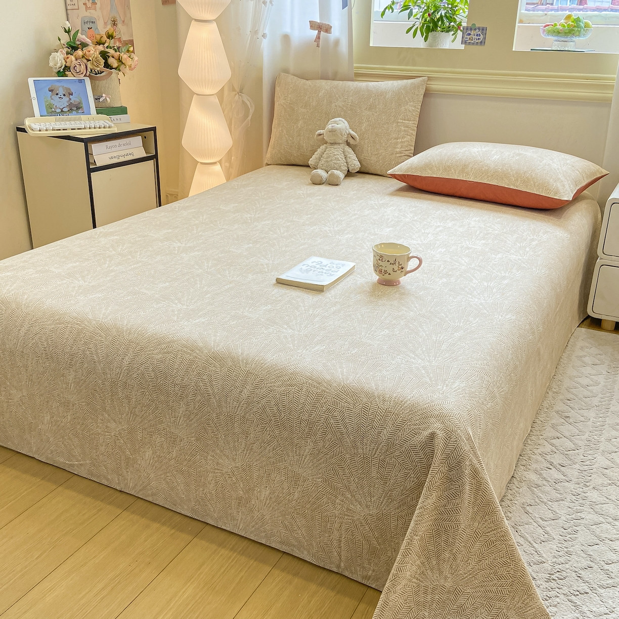 91家纺网 家纺一手货源 找家纺 灰鲸 2025新款全棉纯棉磨毛单床单 南昭-咖