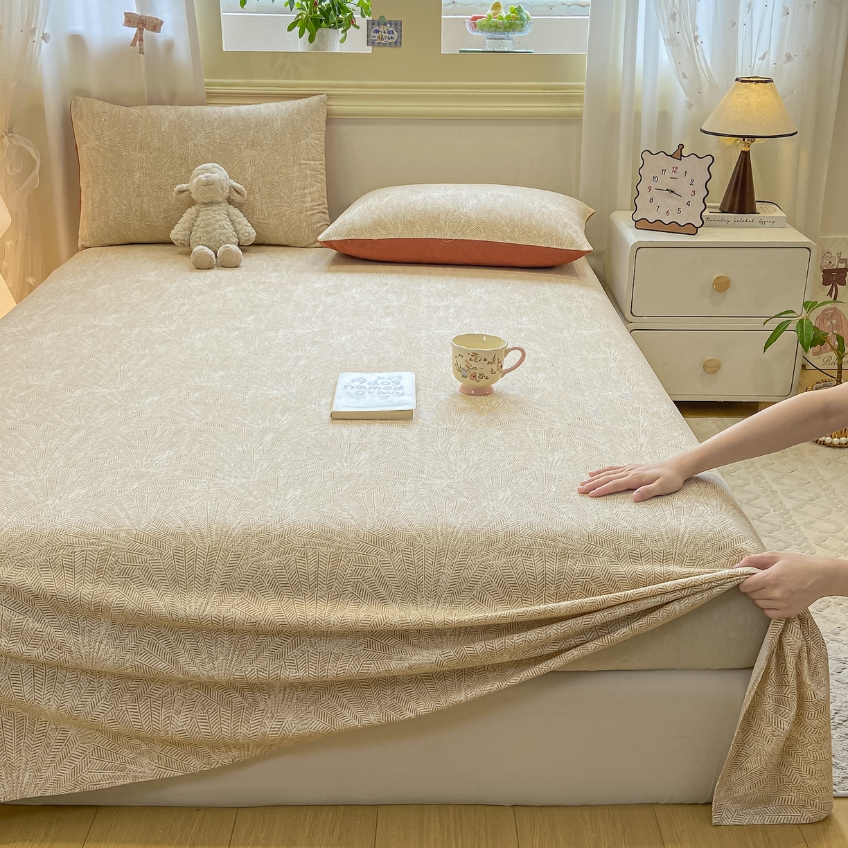 91家纺网 家纺一手货源 找家纺 灰鲸 2025新款全棉纯棉磨毛单床单 南昭-咖