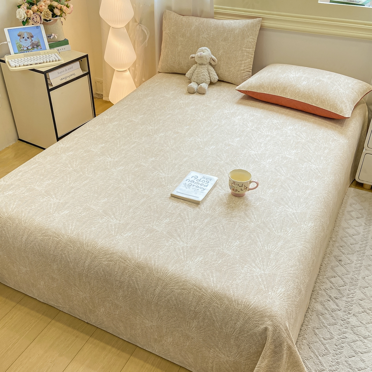 91家纺网 家纺一手货源 找家纺 灰鲸 2025新款全棉纯棉磨毛单床单 南昭-咖