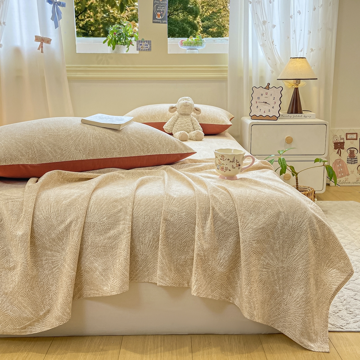 91家纺网 家纺一手货源 找家纺 灰鲸 2025新款全棉纯棉磨毛单床单 南昭-咖