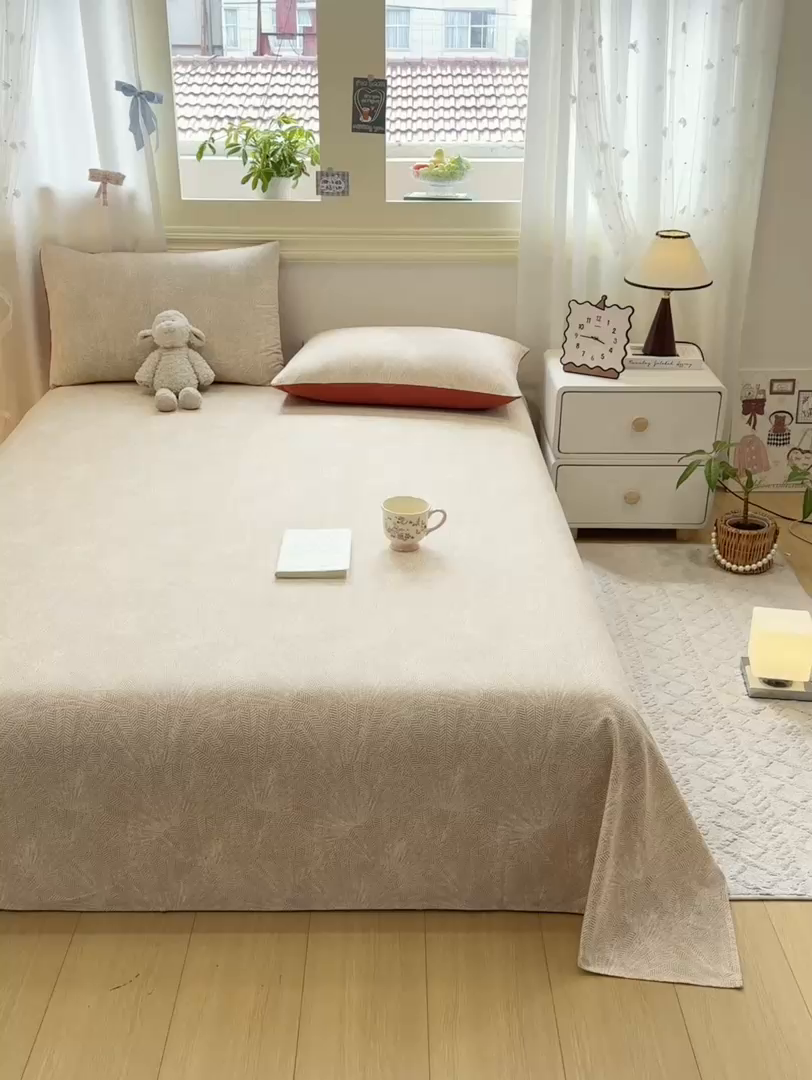 91家纺网 家纺一手货源 找家纺 灰鲸 2025新款全棉纯棉磨毛单床单 南昭-咖