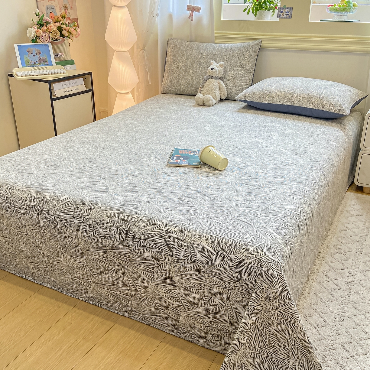 91家纺网 家纺一手货源 找家纺 灰鲸 2025新款全棉纯棉磨毛单床单 南昭-蓝