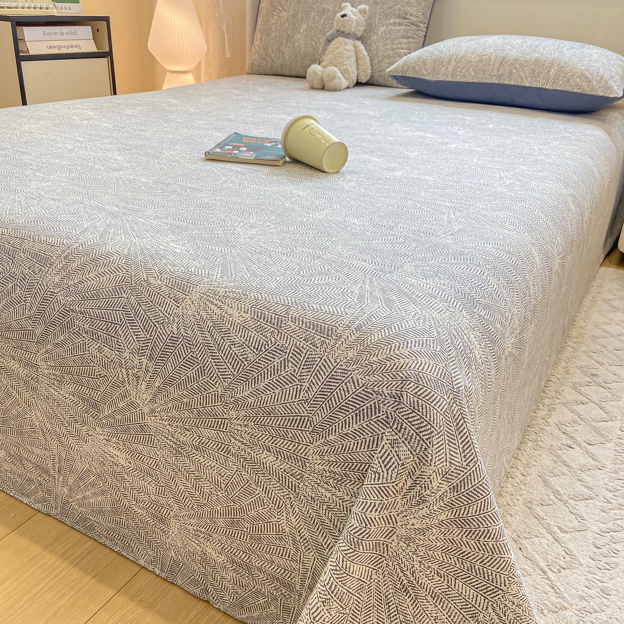 91家纺网 家纺一手货源 找家纺 灰鲸 2025新款全棉纯棉磨毛单床单 南昭-蓝