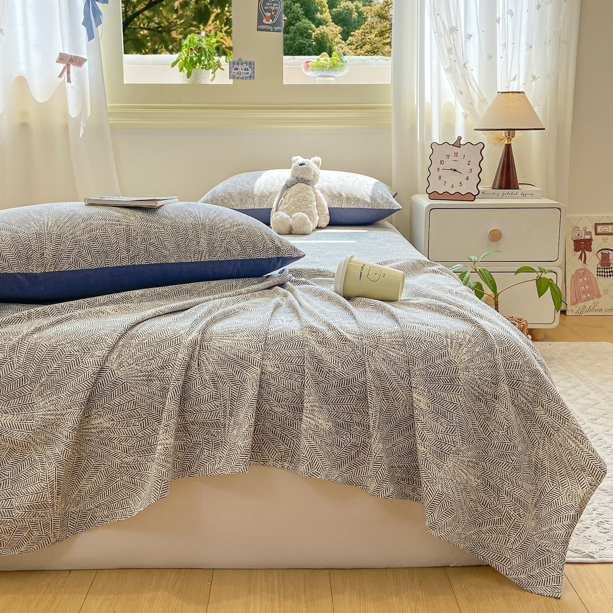 91家纺网 家纺一手货源 找家纺 灰鲸 2025新款全棉纯棉磨毛单床单 南昭-蓝