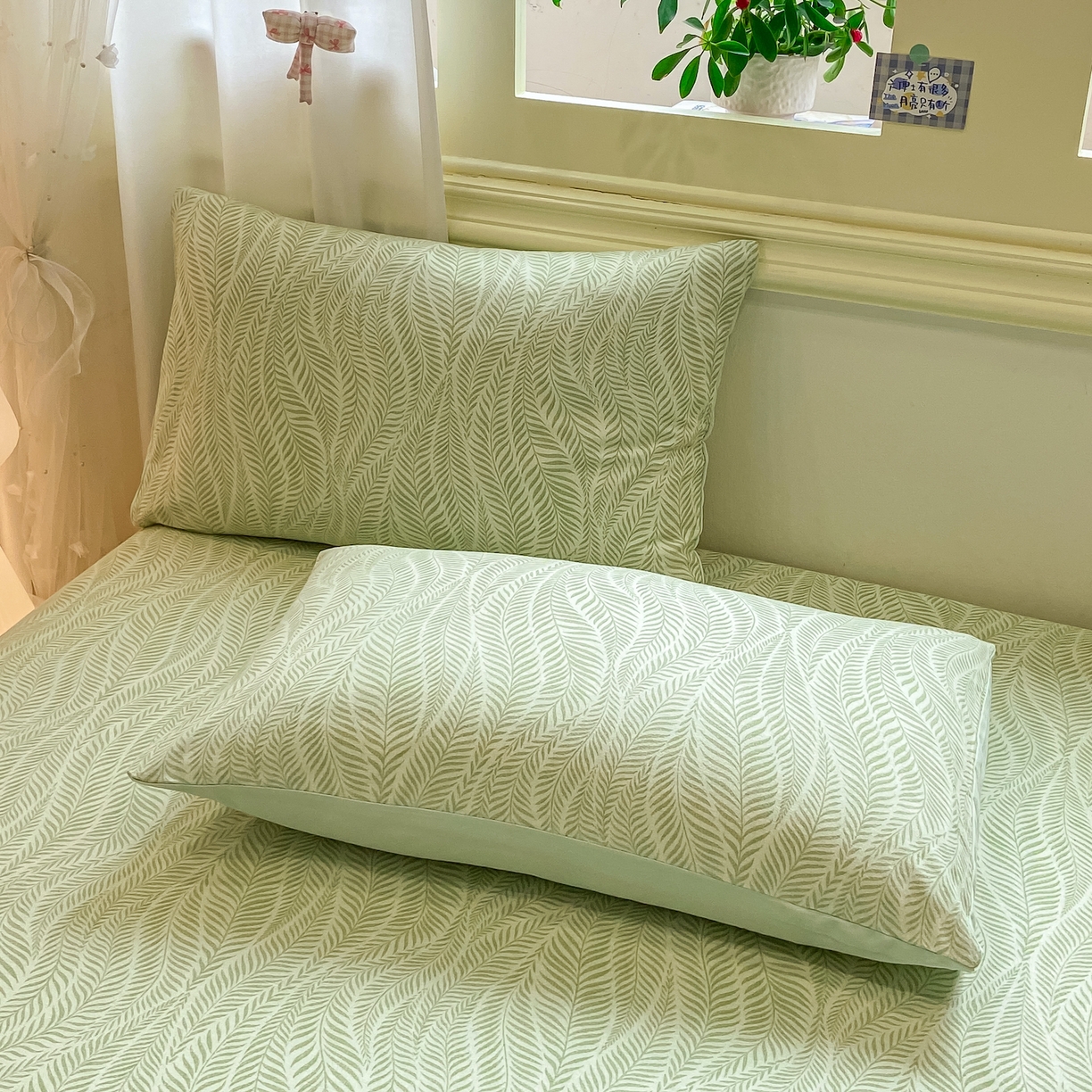 91家纺网 家纺一手货源 找家纺 灰鲸 2025新款全棉纯棉磨毛单床单 千逐-绿