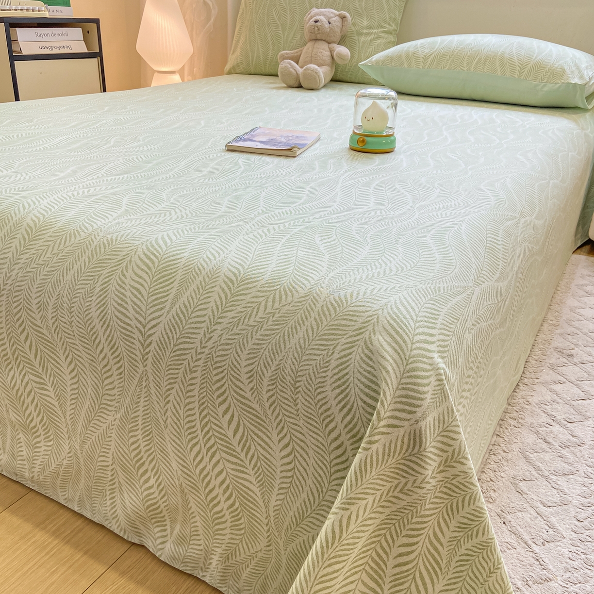 91家纺网 家纺一手货源 找家纺 灰鲸 2025新款全棉纯棉磨毛单床单 千逐-绿