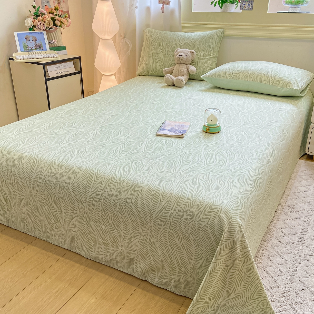 91家纺网 家纺一手货源 找家纺 灰鲸 2025新款全棉纯棉磨毛单床单 千逐-绿