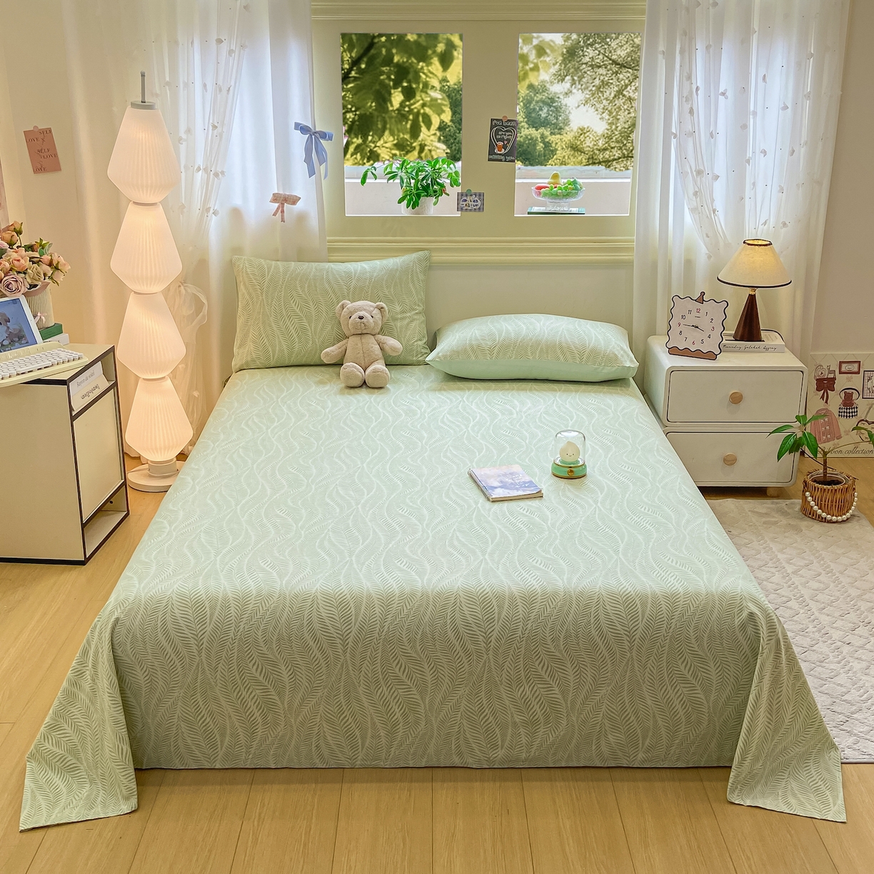 91家纺网 家纺一手货源 找家纺 灰鲸 2025新款全棉纯棉磨毛单床单 千逐-绿