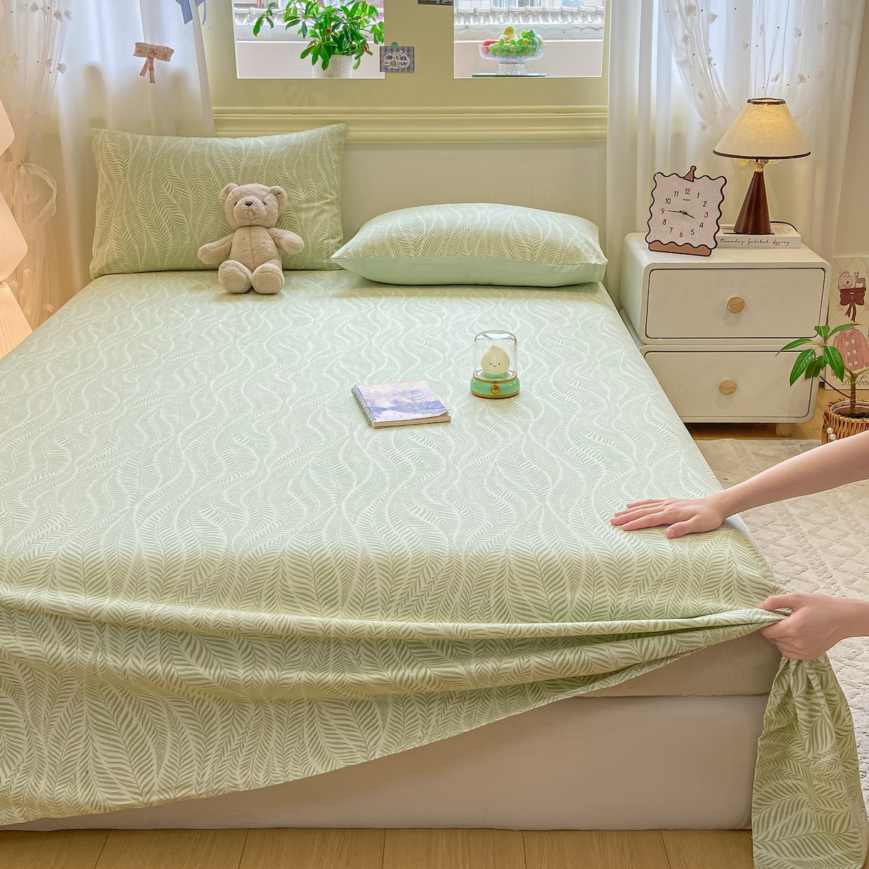 91家纺网 家纺一手货源 找家纺 灰鲸 2025新款全棉纯棉磨毛单床单 千逐-绿