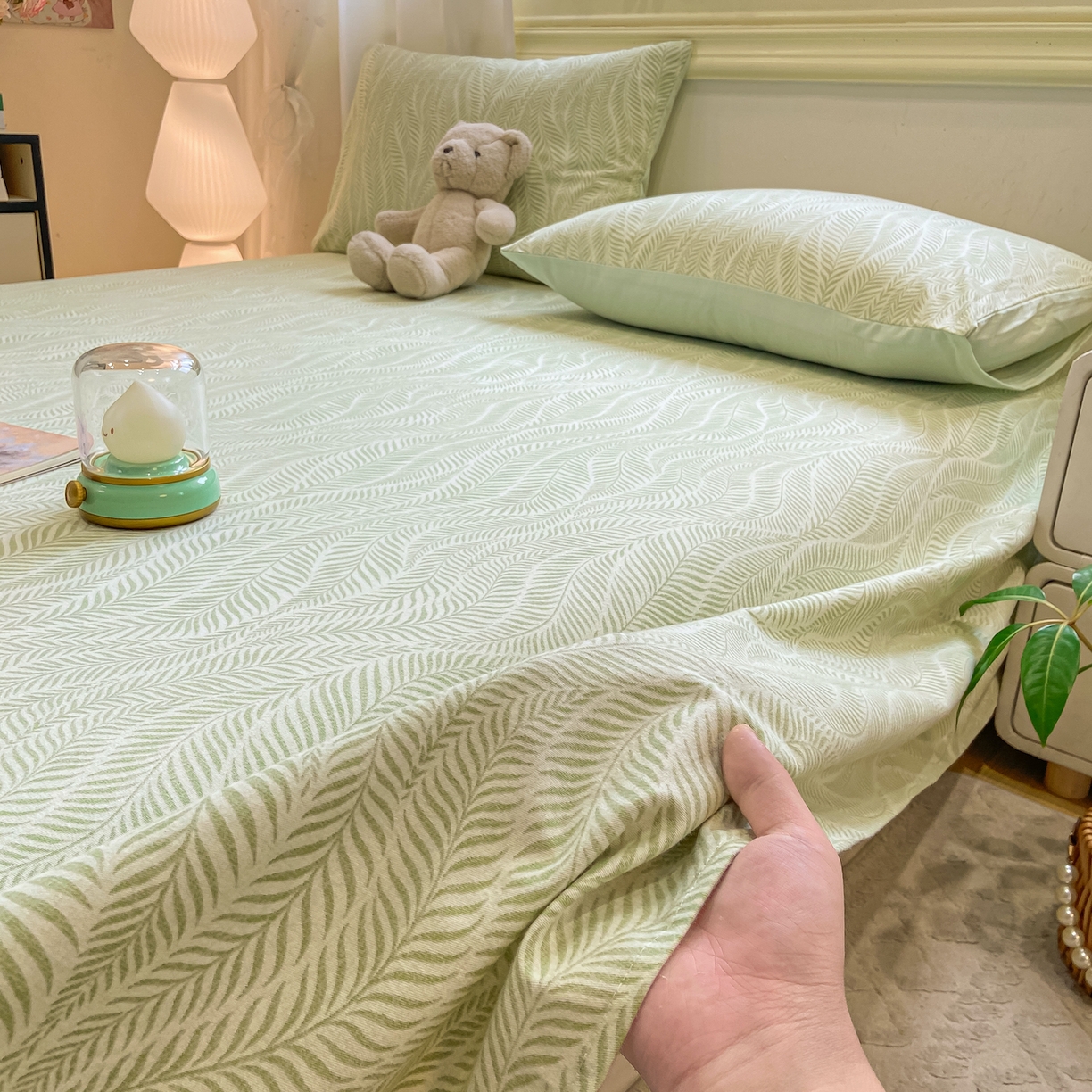 91家纺网 家纺一手货源 找家纺 灰鲸 2025新款全棉纯棉磨毛单床单 千逐-绿