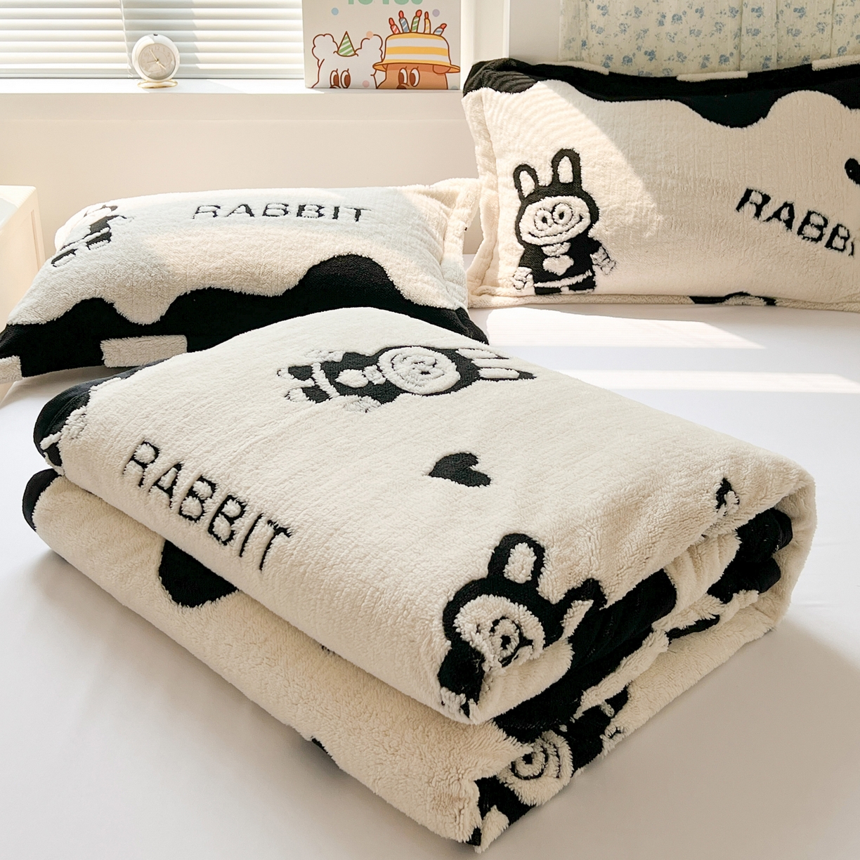 91家纺网 家纺一手货源 找家纺 寐居家纺 2025新款A类多功能北极绒毛毯 黑白布布