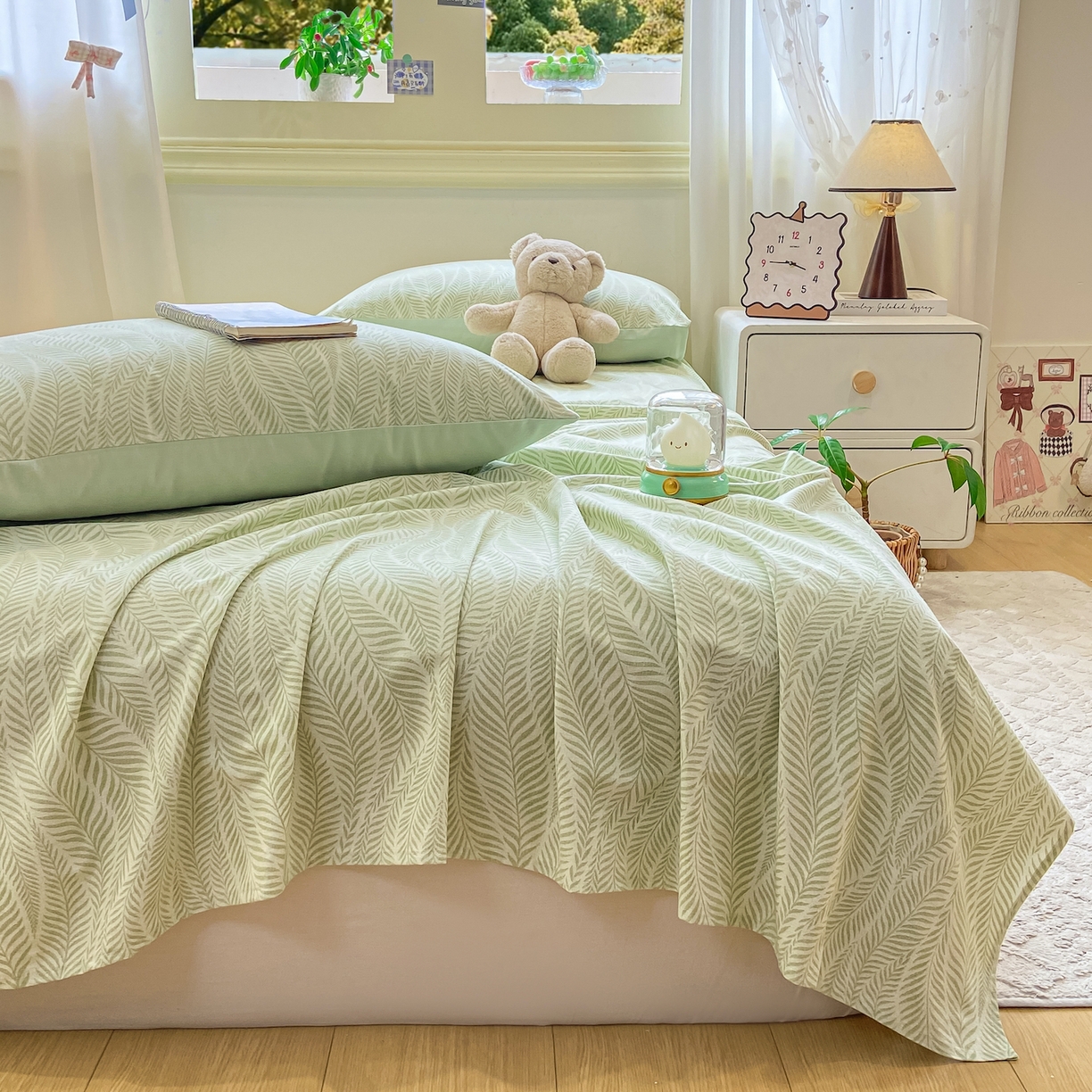 91家纺网 家纺一手货源 找家纺 灰鲸 2025新款全棉纯棉磨毛单床单 千逐-绿