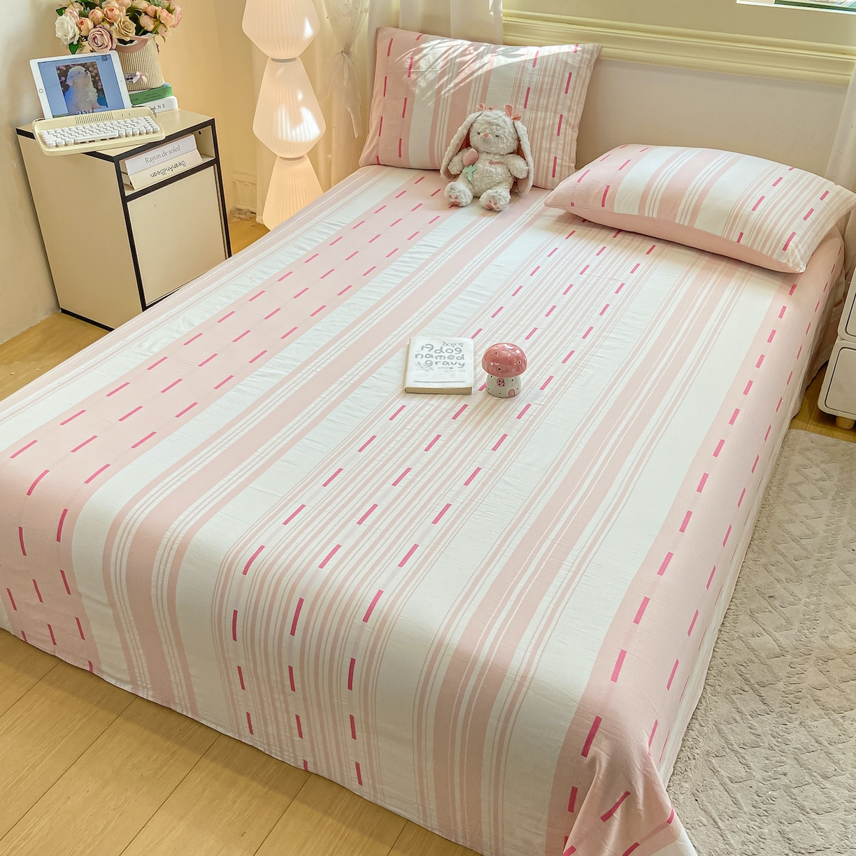 91家纺网 家纺一手货源 找家纺 灰鲸 2025新款全棉纯棉磨毛单床单 速律-粉