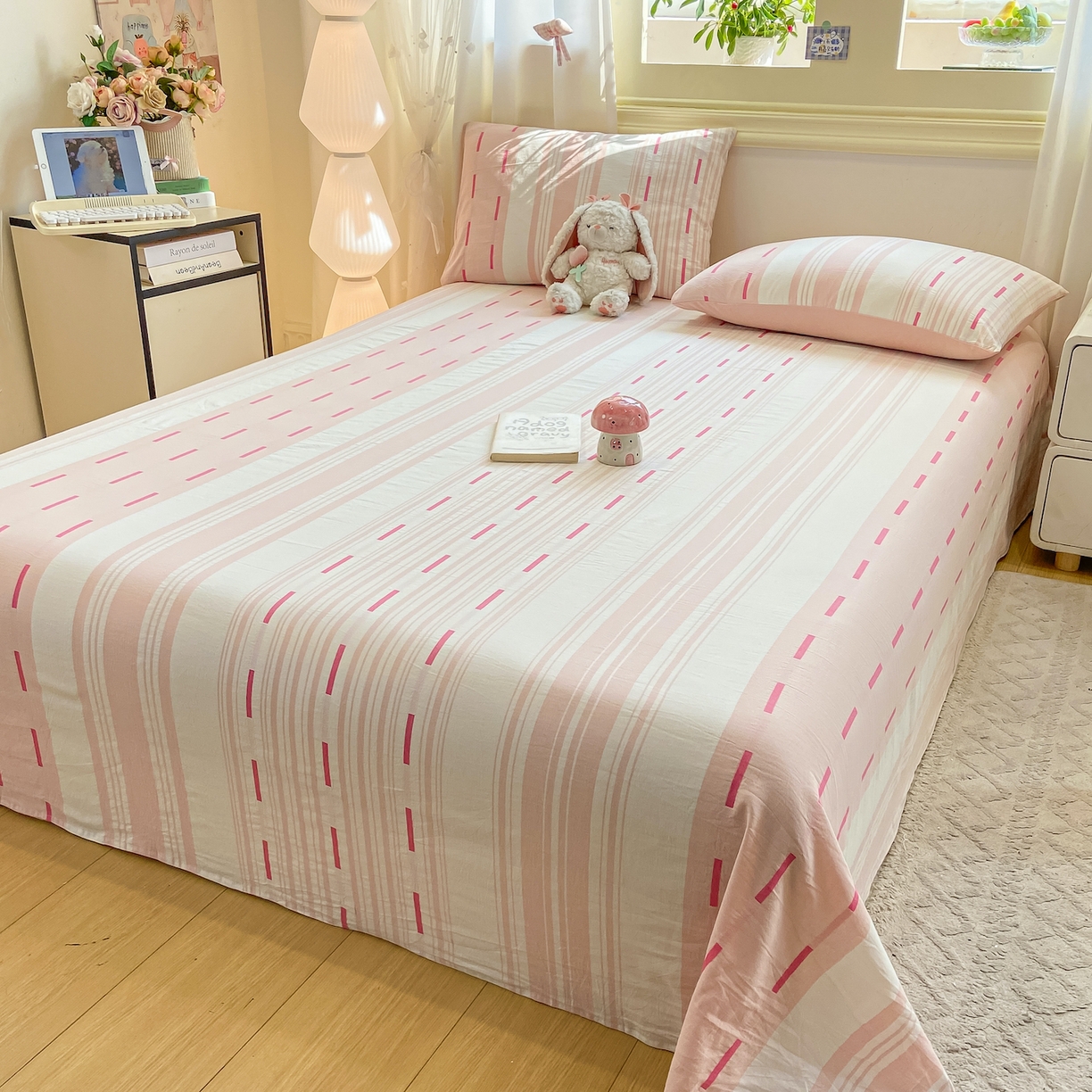 91家纺网 家纺一手货源 找家纺 灰鲸 2025新款全棉纯棉磨毛单床单 速律-粉