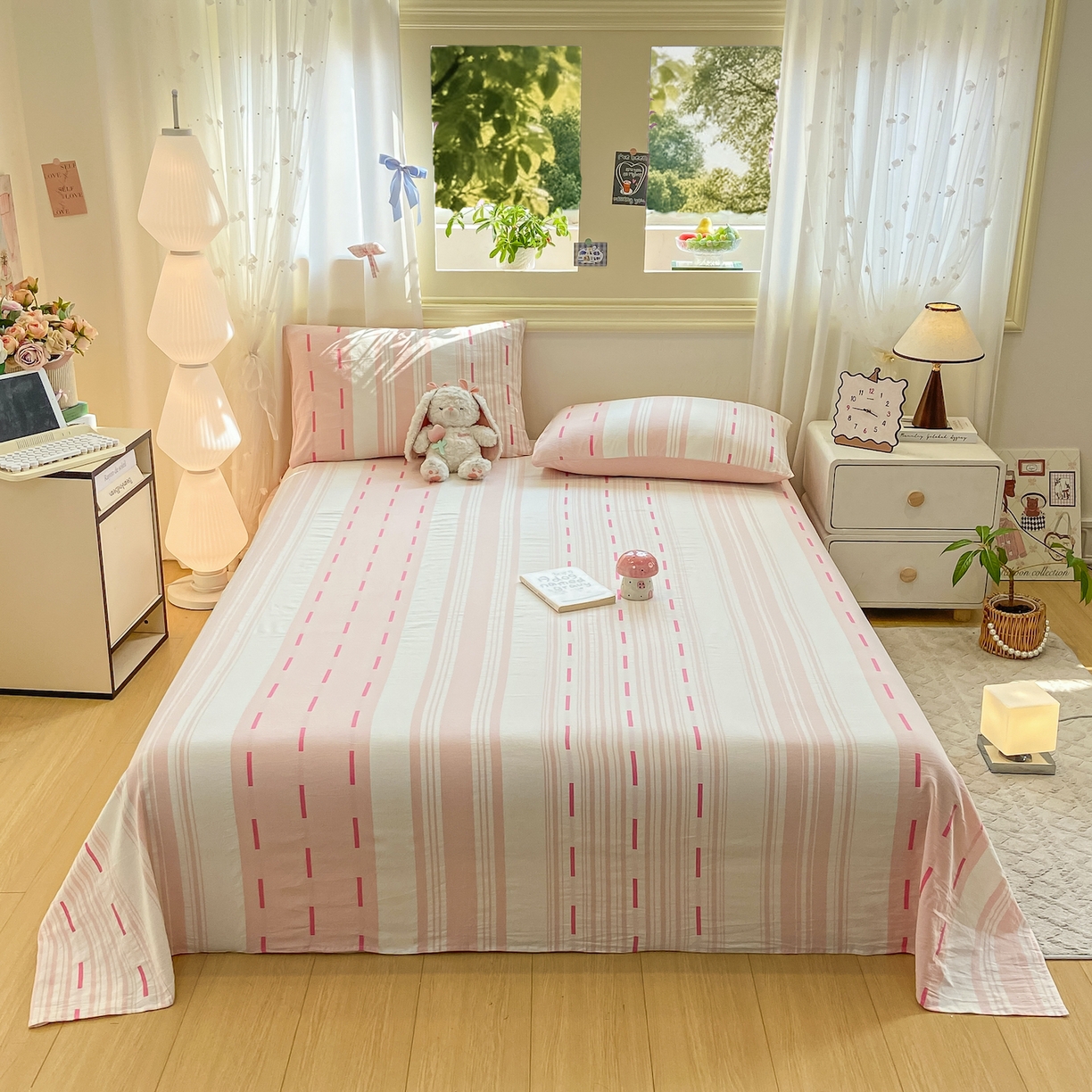 91家纺网 家纺一手货源 找家纺 灰鲸 2025新款全棉纯棉磨毛单床单 速律-粉