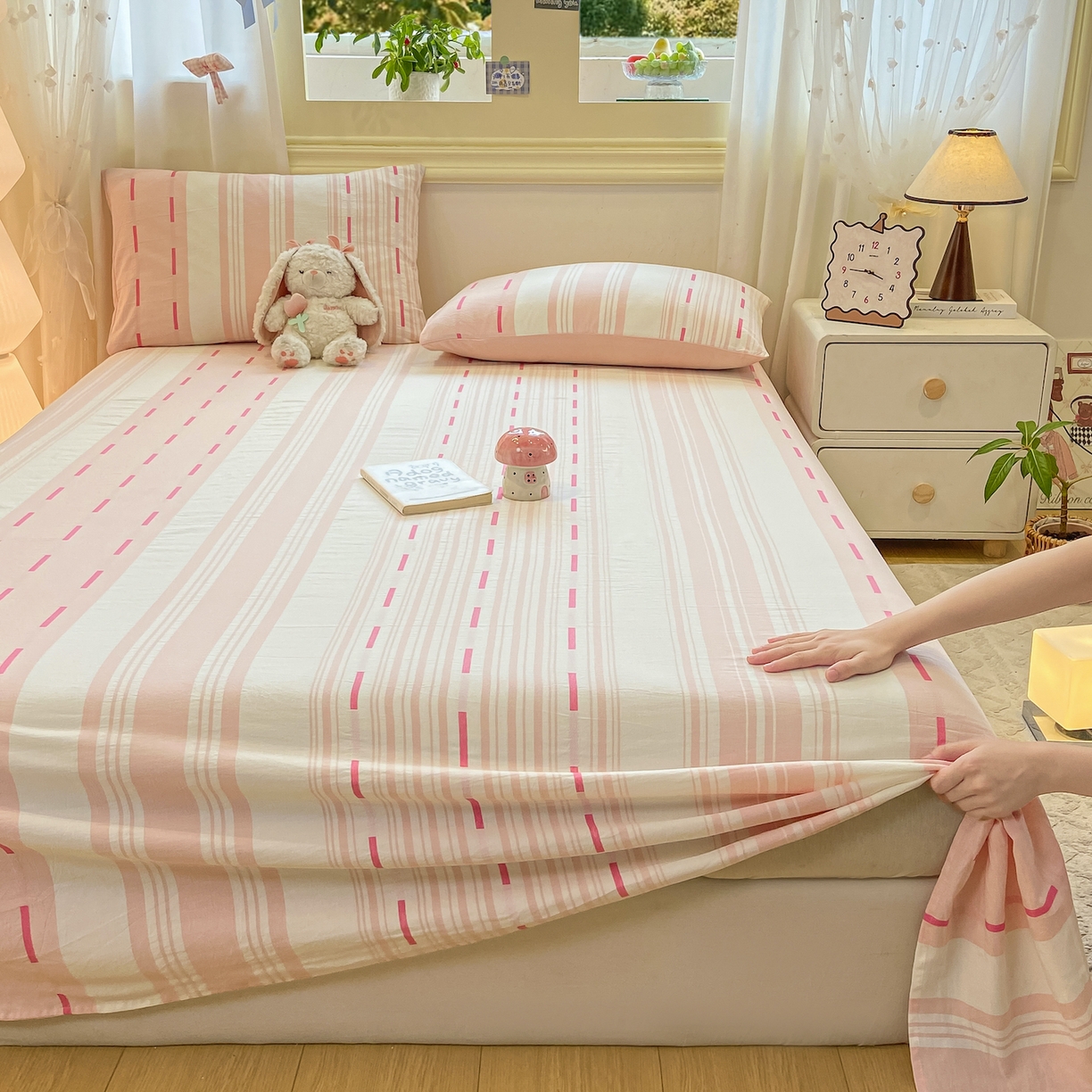 91家纺网 家纺一手货源 找家纺 灰鲸 2025新款全棉纯棉磨毛单床单 速律-粉