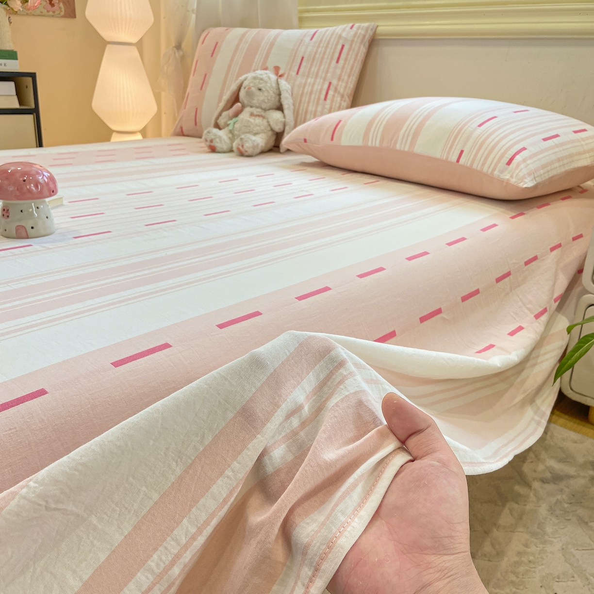 91家纺网 家纺一手货源 找家纺 灰鲸 2025新款全棉纯棉磨毛单床单 速律-粉