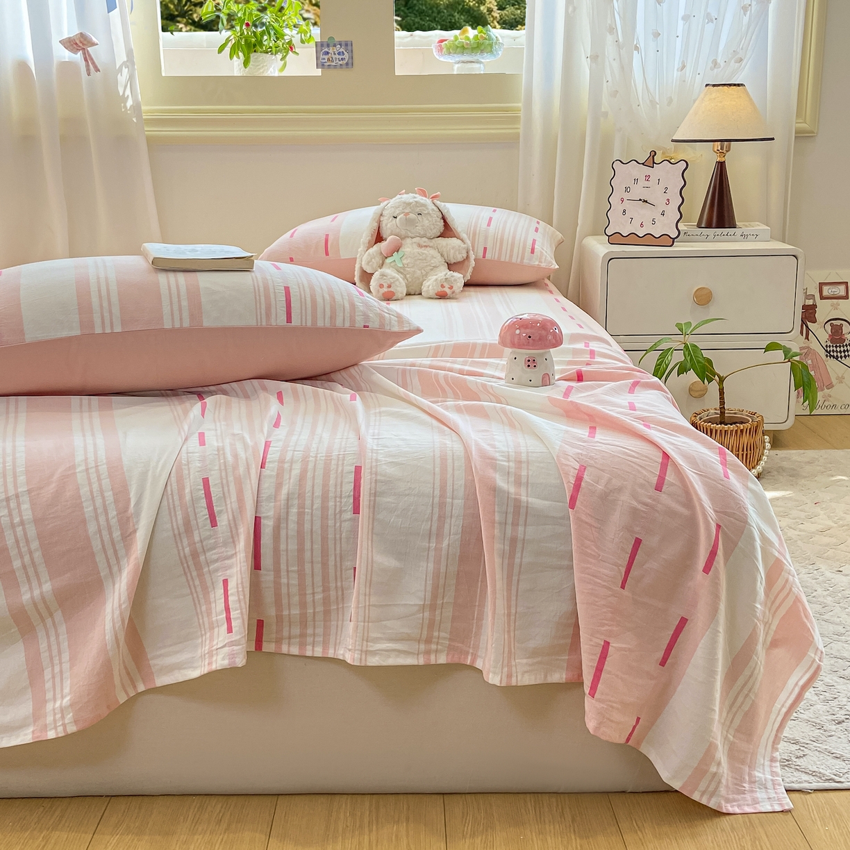 91家纺网 家纺一手货源 找家纺 灰鲸 2025新款全棉纯棉磨毛单床单 速律-粉