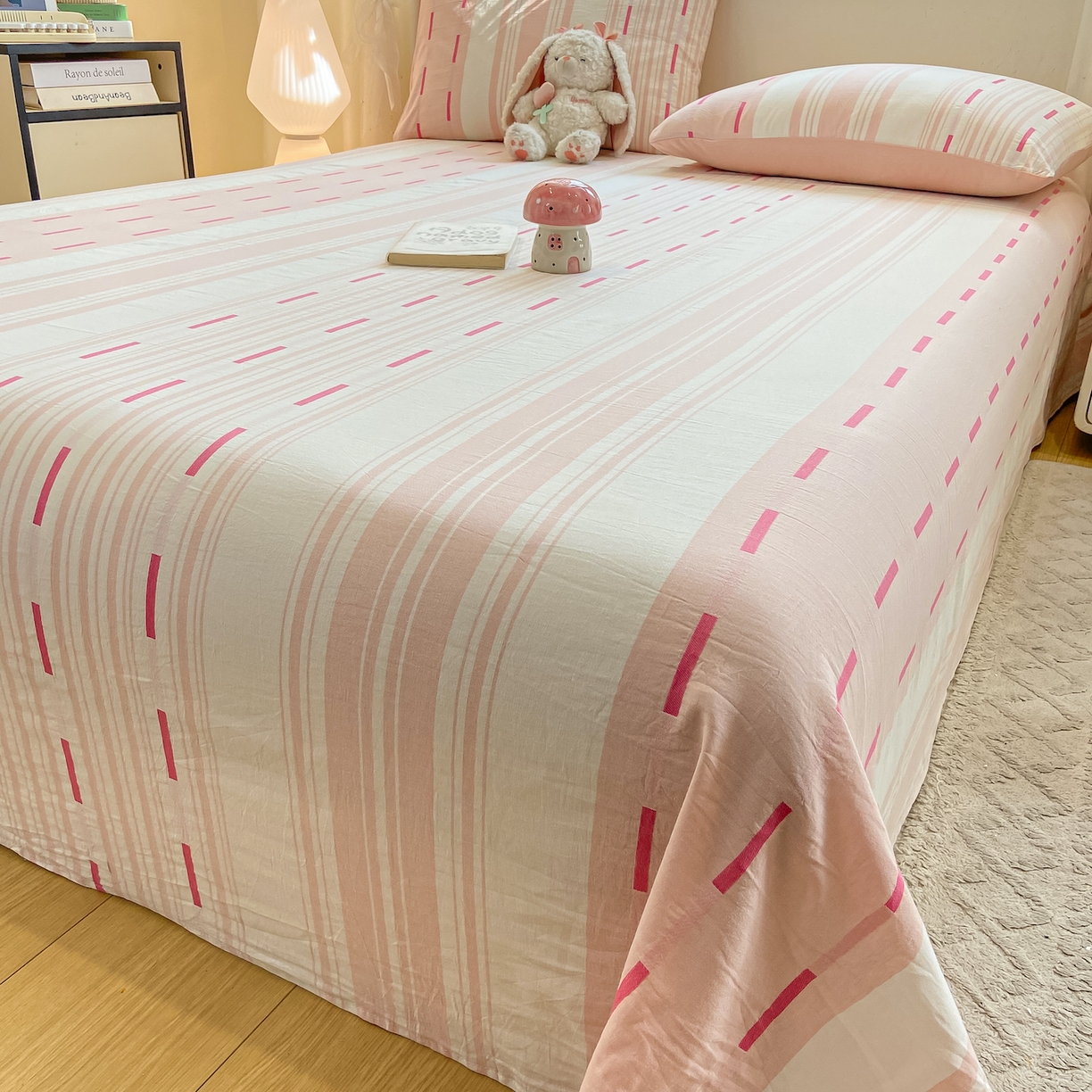 91家纺网 家纺一手货源 找家纺 灰鲸 2025新款全棉纯棉磨毛单床单 速律-粉