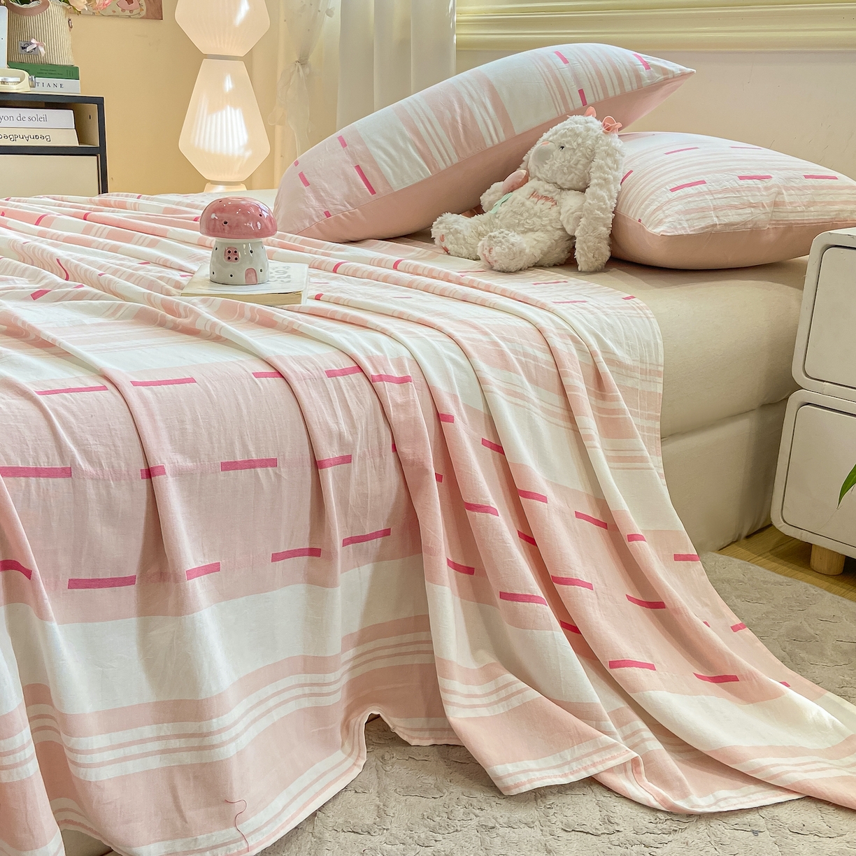 91家纺网 家纺一手货源 找家纺 灰鲸 2025新款全棉纯棉磨毛单床单 速律-粉