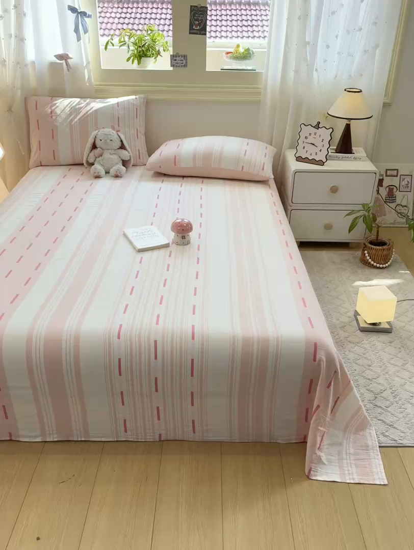 91家纺网 家纺一手货源 找家纺 灰鲸 2025新款全棉纯棉磨毛单床单 速律-粉