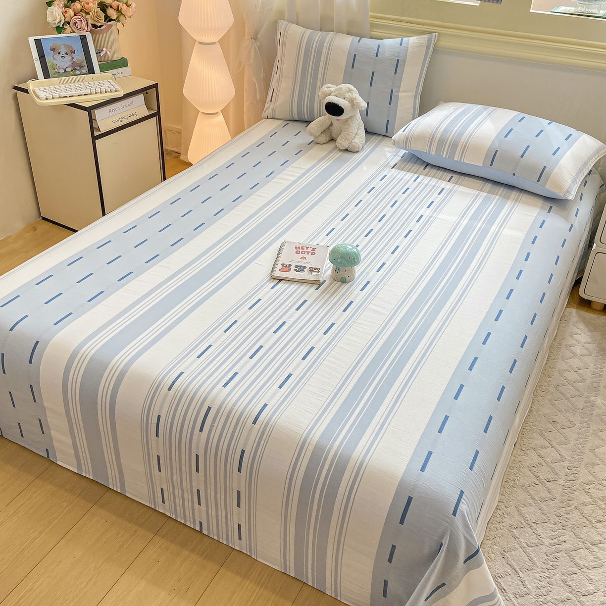 91家纺网 家纺一手货源 找家纺 灰鲸 2025新款全棉纯棉磨毛单床单 速律-蓝