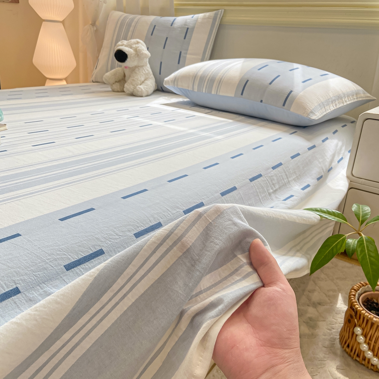 91家纺网 家纺一手货源 找家纺 灰鲸 2025新款全棉纯棉磨毛单床单 速律-蓝