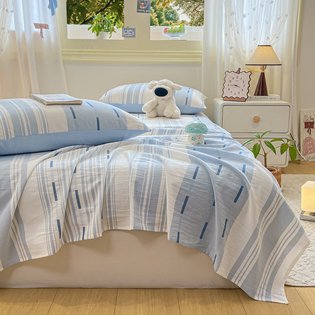 91家纺网 家纺一手货源 找家纺 灰鲸 2025新款全棉纯棉磨毛单床单 速律-蓝