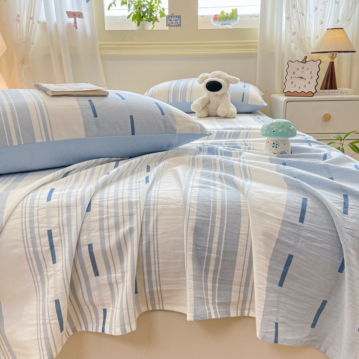 91家纺网 家纺一手货源 找家纺 灰鲸 2025新款全棉纯棉磨毛单床单 速律-蓝