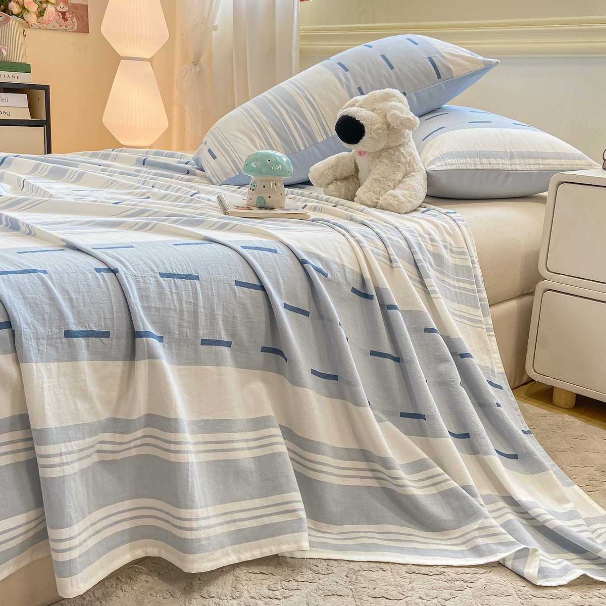 91家纺网 家纺一手货源 找家纺 灰鲸 2025新款全棉纯棉磨毛单床单 速律-蓝