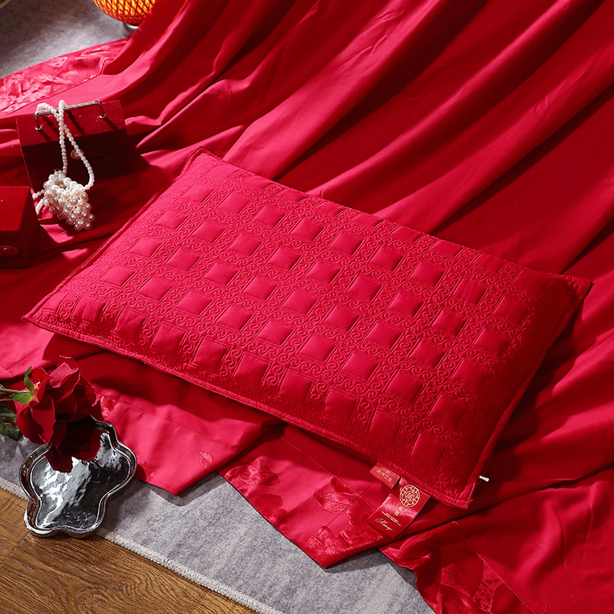 91家纺网 家纺一手货源 找家纺 （总）糖果枕芯 2025新款全荞麦欢喜婚庆荞麦大红枕芯-欢喜