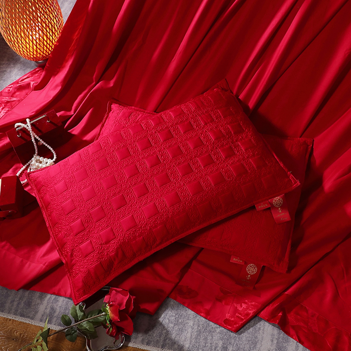 91家纺网 家纺一手货源 找家纺 （总）糖果枕芯 2025新款全荞麦欢喜婚庆荞麦大红枕芯-欢喜