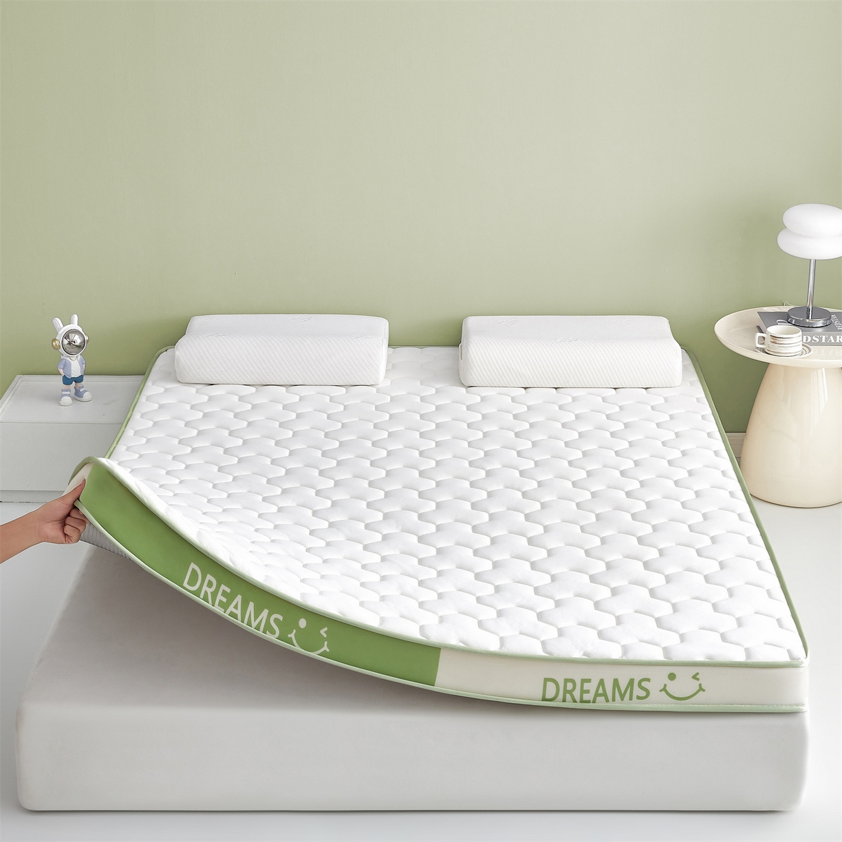 布卢姆床垫 2025新款A类针织乳胶立体记忆海绵床垫成人款-微笑 微笑-白绿