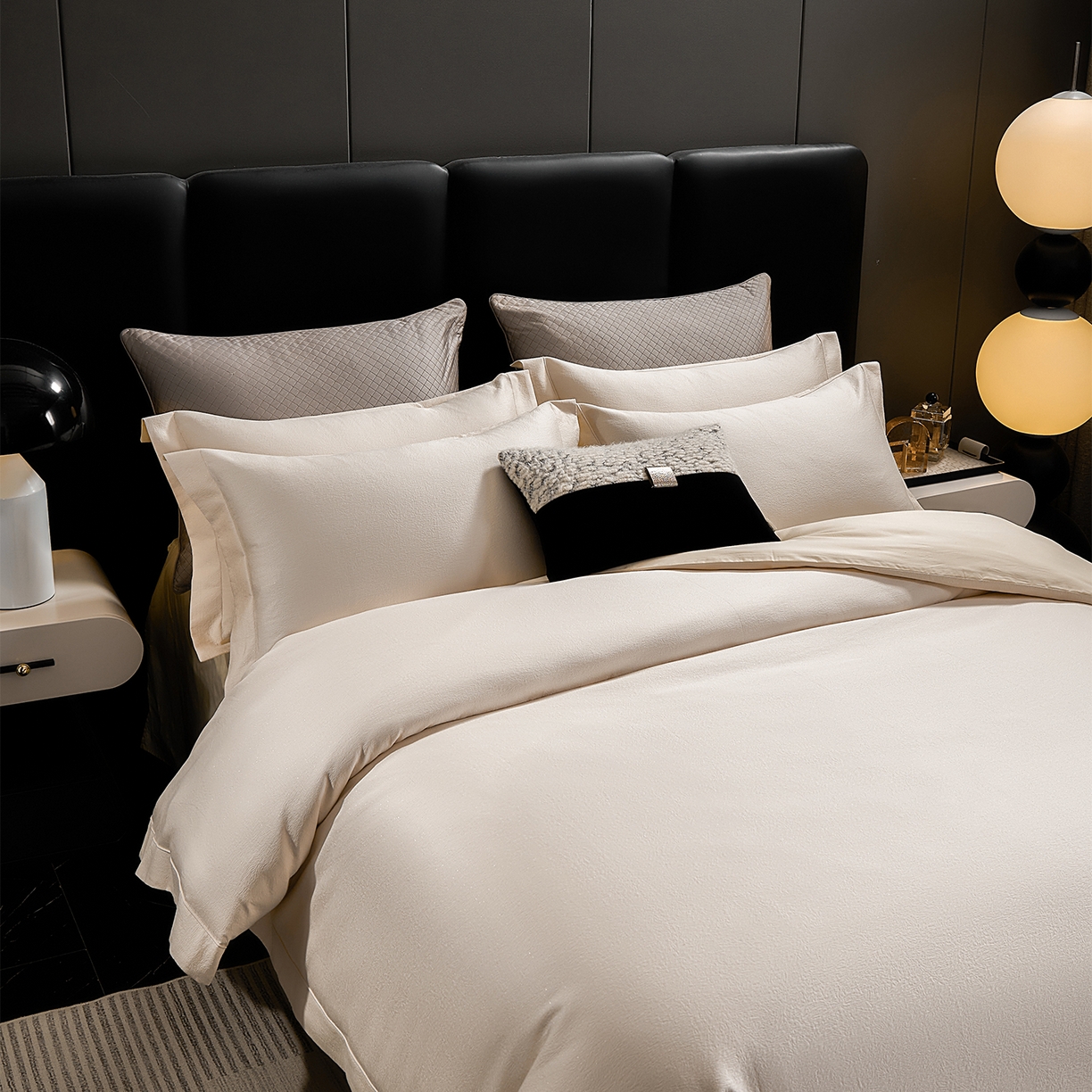 91家纺网 家纺一手货源 找家纺 元元家居（元元被业） 2025新款百支全棉高精密厚织系列四件套-恬蕴系列 恬蕴-贝壳白