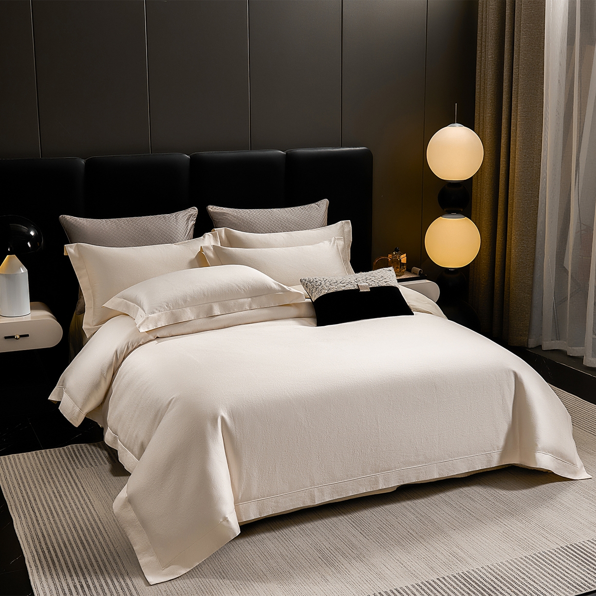 91家纺网 家纺一手货源 找家纺 元元家居（元元被业） 2025新款百支全棉高精密厚织系列四件套-恬蕴系列 恬蕴-贝壳白