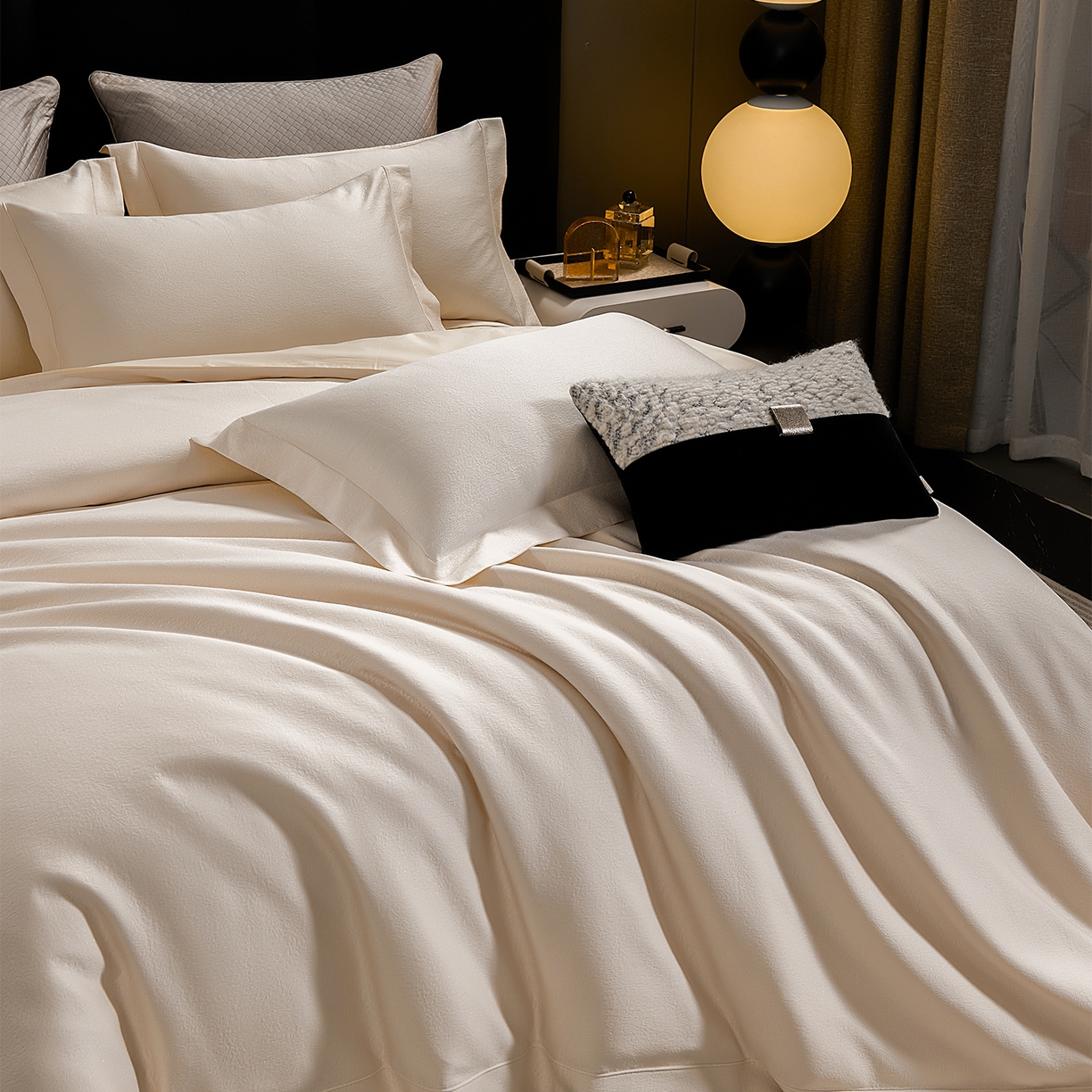 91家纺网 家纺一手货源 找家纺 元元家居（元元被业） 2025新款百支全棉高精密厚织系列四件套-恬蕴系列 恬蕴-贝壳白