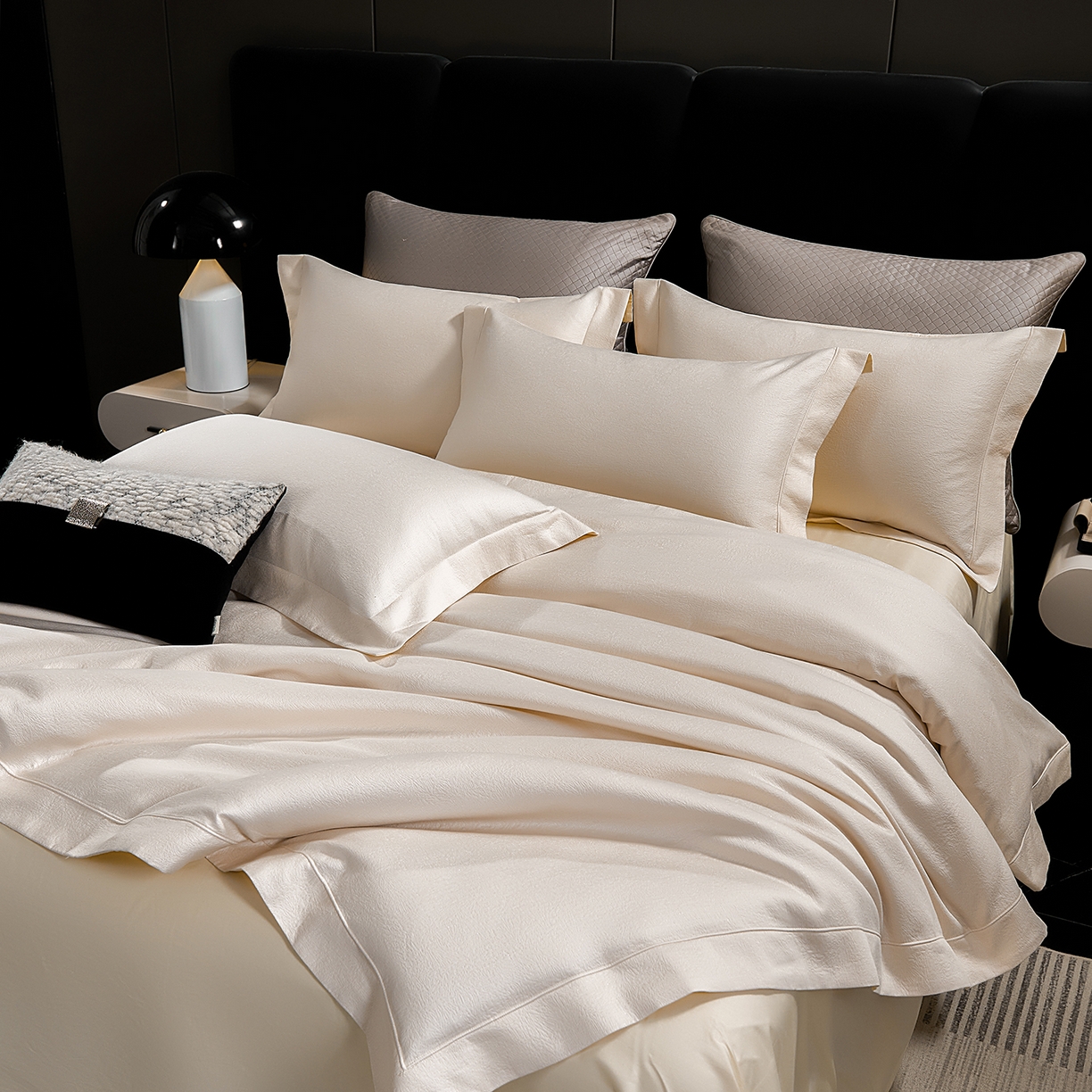 91家纺网 家纺一手货源 找家纺 元元家居（元元被业） 2025新款百支全棉高精密厚织系列四件套-恬蕴系列 恬蕴-贝壳白