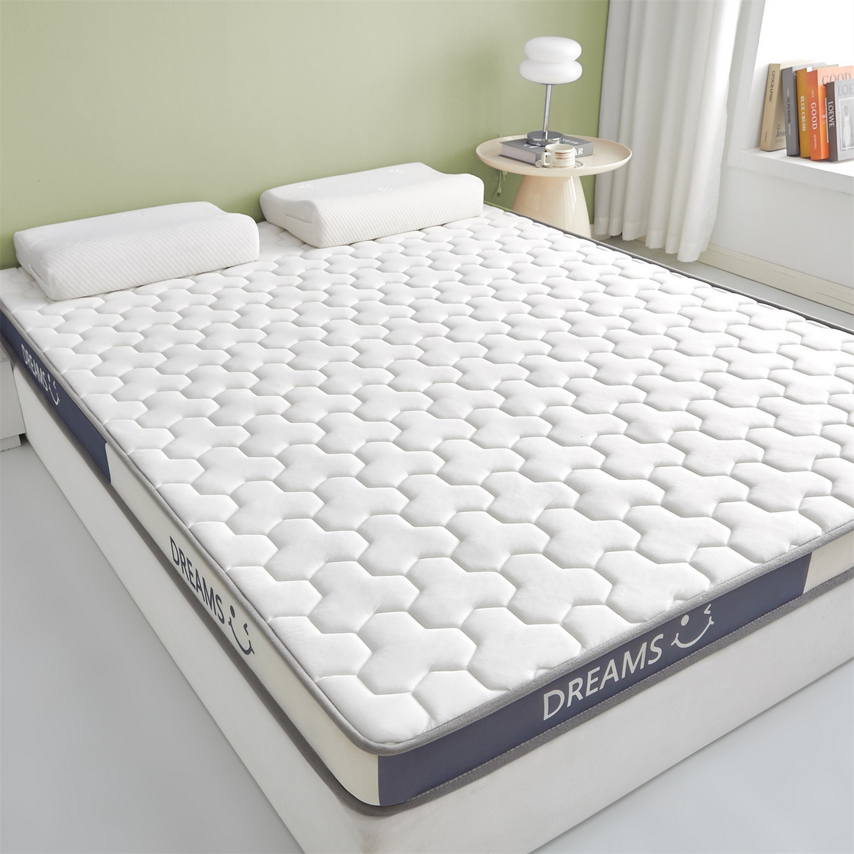 91家纺网 家纺一手货源 找家纺 布卢姆床垫 2025新款A类针织乳胶立体记忆海绵床垫成人款-微笑 微笑-白灰