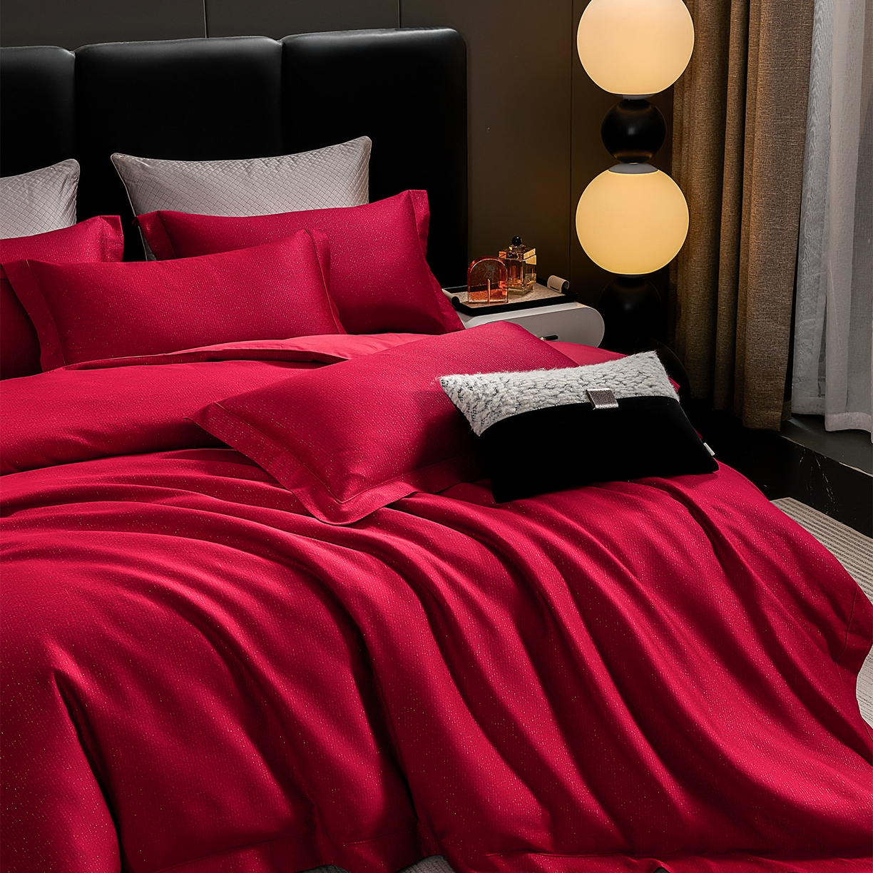 91家纺网 家纺一手货源 找家纺 元元家居（元元被业） 2025新款百支全棉高精密厚织系列四件套-恬蕴系列 恬蕴-玛瑙红