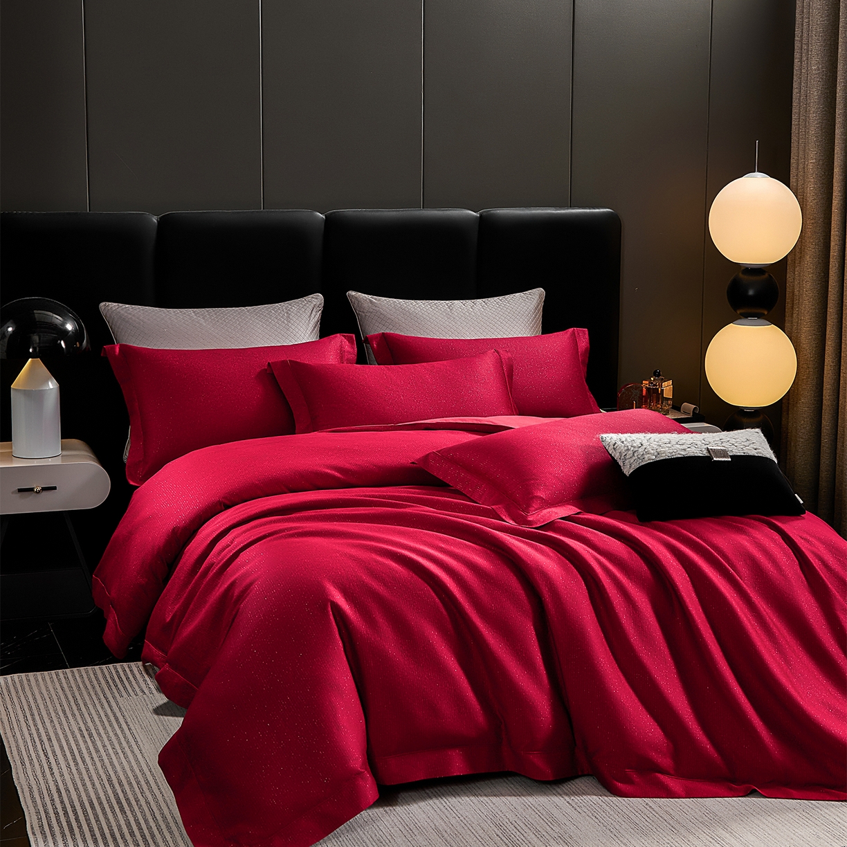 91家纺网 家纺一手货源 找家纺 元元家居（元元被业） 2025新款百支全棉高精密厚织系列四件套-恬蕴系列 恬蕴-玛瑙红