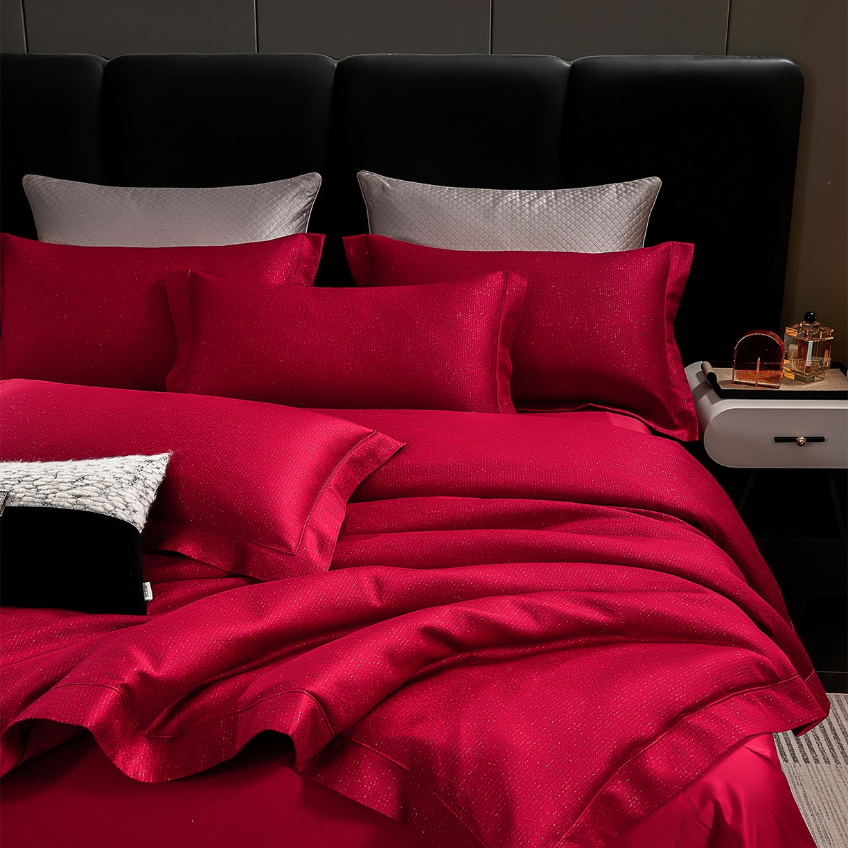 91家纺网 家纺一手货源 找家纺 元元家居（元元被业） 2025新款百支全棉高精密厚织系列四件套-恬蕴系列 恬蕴-玛瑙红