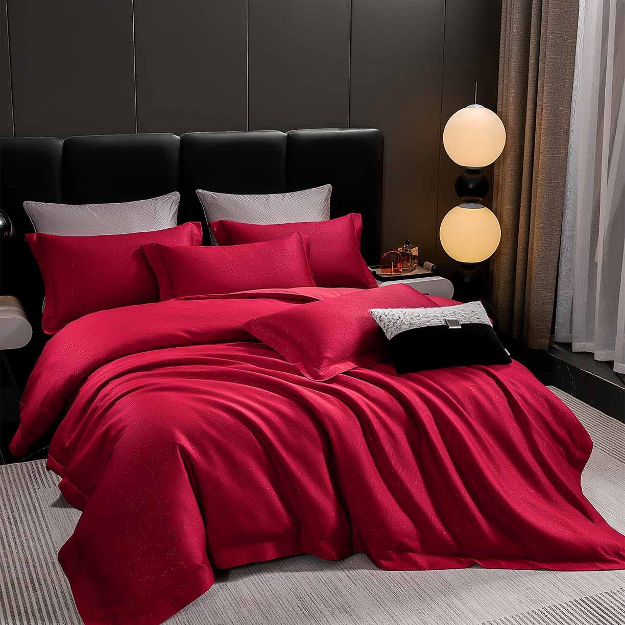 91家纺网 家纺一手货源 找家纺 元元家居（元元被业） 2025新款百支全棉高精密厚织系列四件套-恬蕴系列 恬蕴-玛瑙红