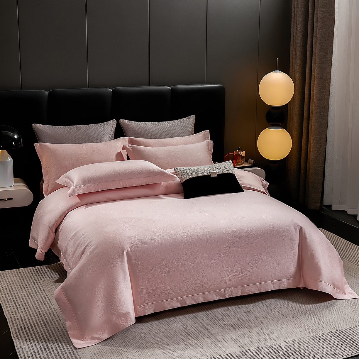 91家纺网 家纺一手货源 找家纺 元元家居（元元被业） 2025新款百支全棉高精密厚织系列四件套-恬蕴系列 恬蕴-樱花粉