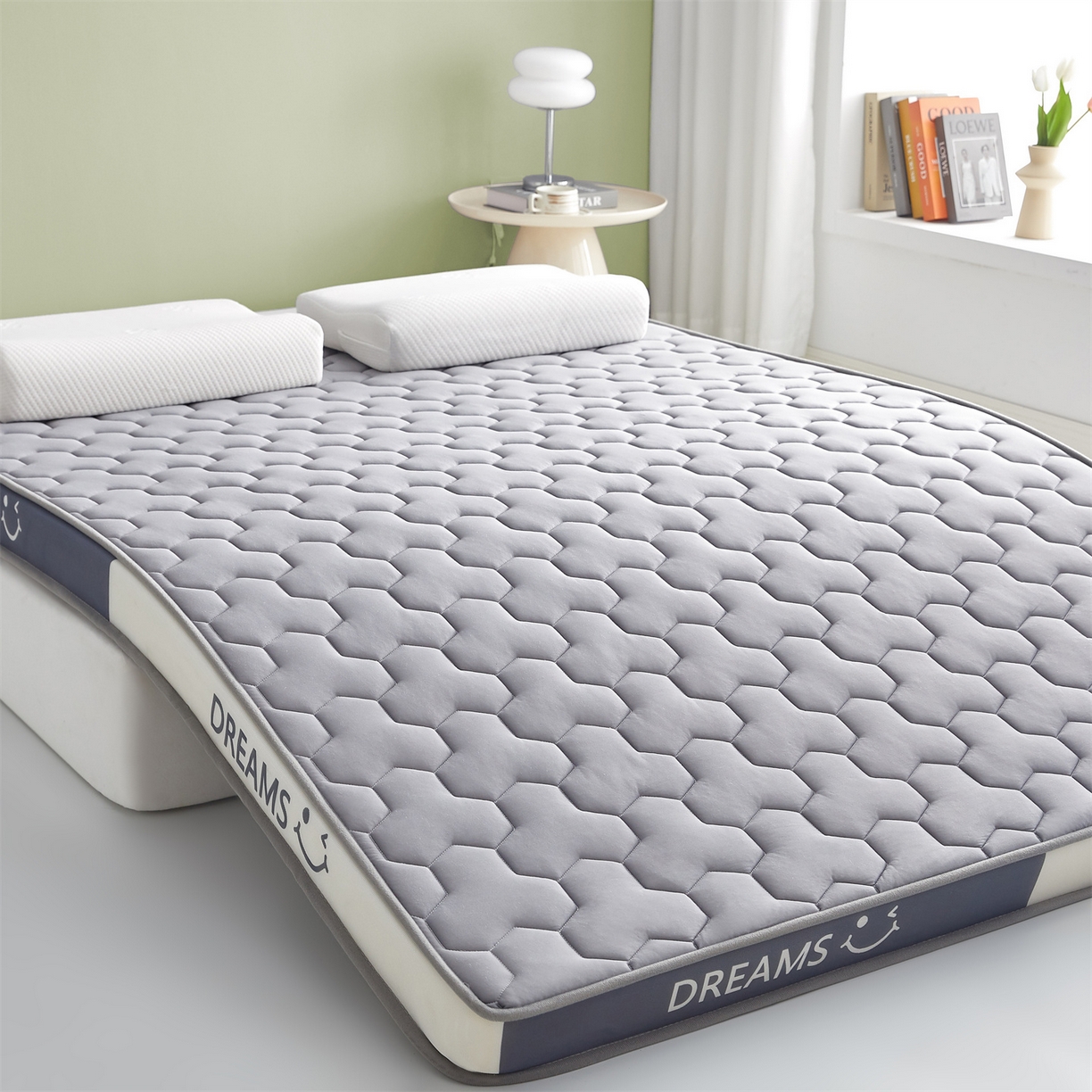 91家纺网 家纺一手货源 找家纺 布卢姆床垫 2025新款A类针织乳胶立体记忆海绵床垫成人款-微笑 微笑-灰