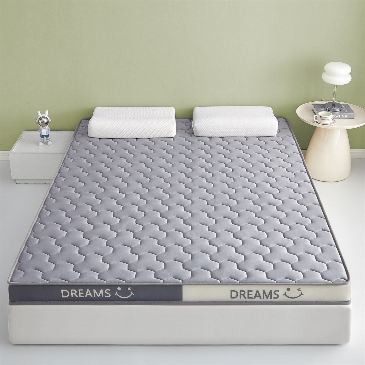 91家纺网 家纺一手货源 找家纺 布卢姆床垫 2025新款A类针织乳胶立体记忆海绵床垫成人款-微笑 微笑-灰