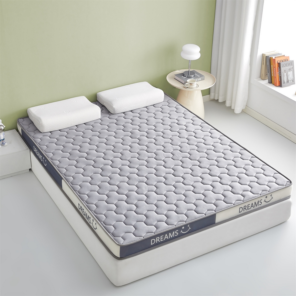 91家纺网 家纺一手货源 找家纺 布卢姆床垫 2025新款A类针织乳胶立体记忆海绵床垫成人款-微笑 微笑-灰